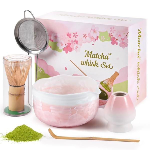 Matcha Whisk Set with Ceramic Matcha Bowl,Bamboo Matcha Whisk &