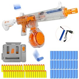 UNIKONIO Foam Dart Blaster Toy, Includes 22-Dart Loading Dart Holder, 40 EVA Soft Darts, 30 Reusable Dart Holders & Loader, Rechargeable Battery, Outdoor Party Games for Teens 14+ (Orange)​