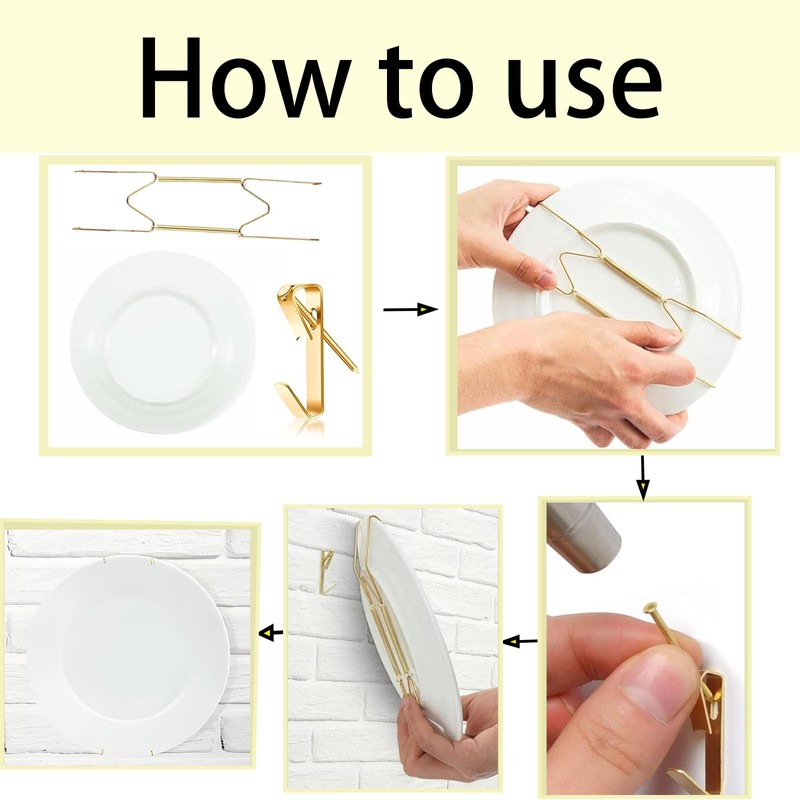 4Pcs Wall Plate Hanger Set, Plate Hanger W Shaped Spring