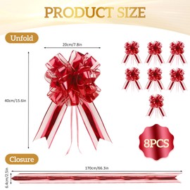 8 PCS Large Pull Bows, 7.8 x 15.6in Red Big Bow for Present, Wedding Bows for Cars, Car Wedding Decorations for Hampers,Bouquet Boxes, Floristry, Birthday, Valentine's Day, Wedding