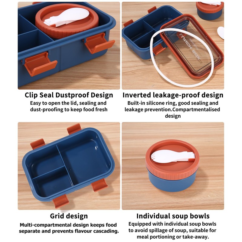Huifoo Lunch Box Set, 1250 ml Lunch Box with Compartments