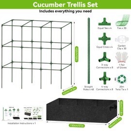 Cucumber Trellis for Garden - 51x17x49 Inch Garden Tomato Cages Planter 46 Gallon Grow Bags, Square Plant Support Trellis for Climbing Plants Vegetables Squash Pea Grapes Flowers