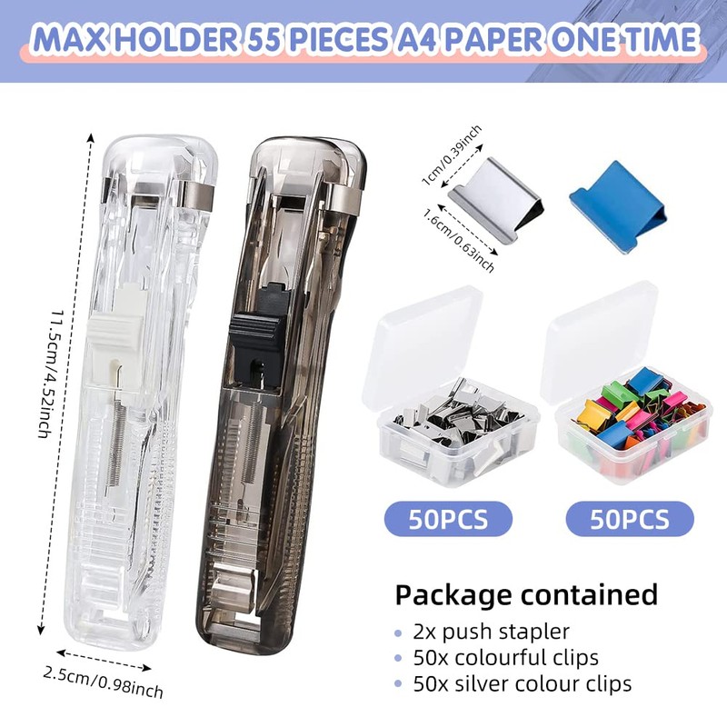 Binder Clips, NOCHME 2 Push Clamp Stapler Holder and 200