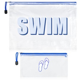 2PCS SWIM Makeup Bag Clear Zippered SWIM Bag Cosmetic Pouch Waterproof Travel Toiletry Organizer for Women Varsity Letter Patch Beach Pool Essentials