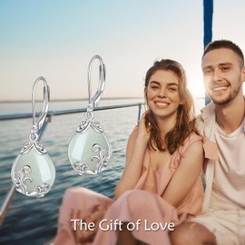 POPLYKE Jade Filigree Teardrop Drop Dangle Earrings Sterling Silver Leverback Earrings Jewelry for Women