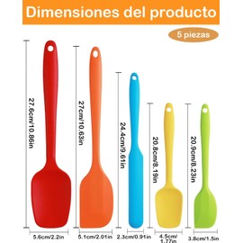 Espátula de Silicona, 5 Piezas Utensilios de Cocina para Hornear y Cocinar, Espátula resistente al calor para mezclar alimentos, para repostería y uso diario en la cocina