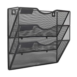 EasyPAG Wall File Holder 3 Pocket Hanging Mail Organizer Wall Mount Magazine Rack for Home and Office, Black