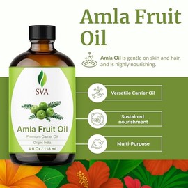 SVA Organics Aceite de Amla 100% puro y natural, 4 onzas con cuentagotas, aceite de grado terapéutico auténtico y de alta calidad, sin OMG, tamaño grande para rejuvenecer el cuero cabelludo, el cabello y la piel