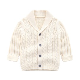 AMMENGBEI Infant Baby Boys V-Neck Cardigan Crochet Sweater,Toddler Knit Button up Knitted Pullover Sweatshirt(Beige,2-3T)