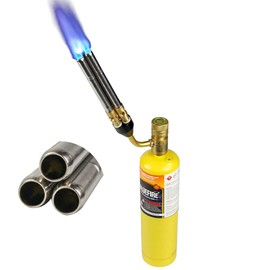 BLUEFIRE Triple Flame Jet Turbo Torch MAPP Kit,Manual Ignition Gas Welding Nozzle Head for Brazing Large Dia Copper Pipes & High Heat Soldering,Fuel by MAP Pro Propane (Torch/w MAPP Kit)