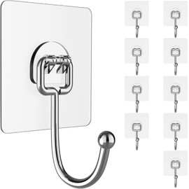 Ganchos Grandes para Colgar Trabajo Pesado 44 libras (Máx.) 10 Paquetes, Colgadores de Pared sin Clavos Autoadhesivos Sin Rastro Transparentes y Remov