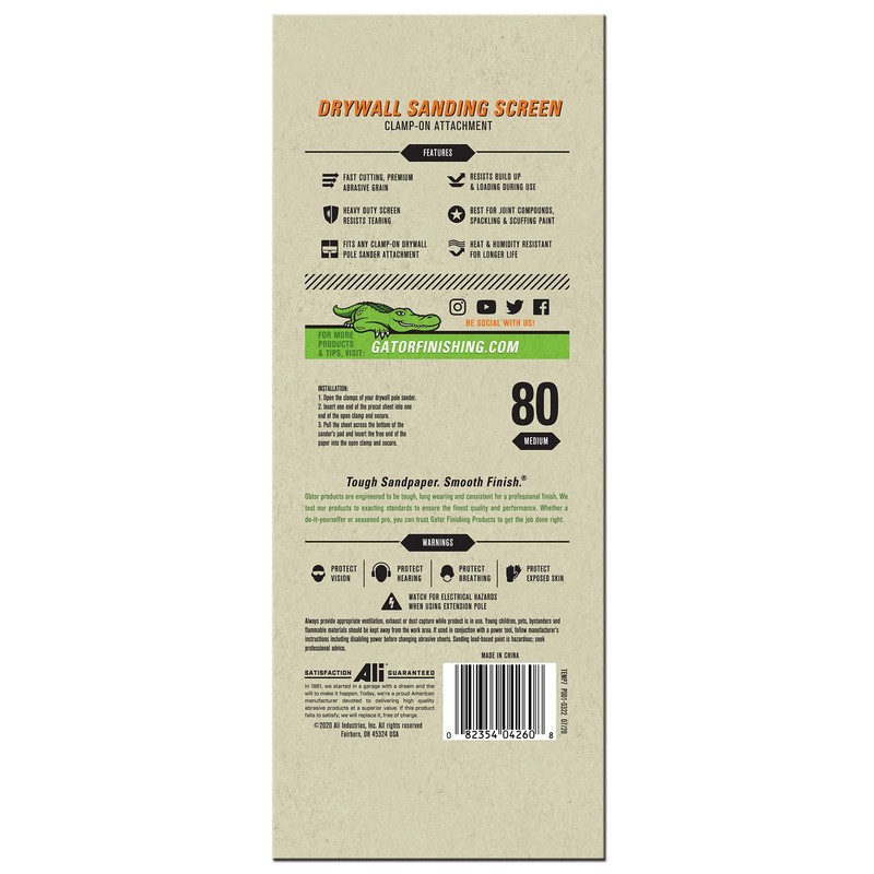 Gator Clamp-On Precut Drywall Sanding Screen, 4-1/4" x 11-1/4", 80