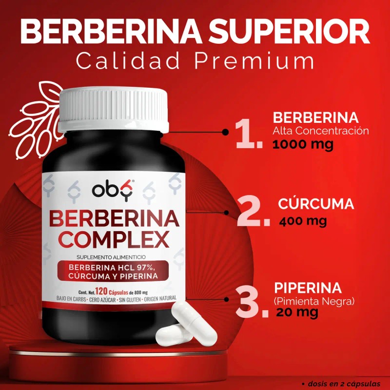 Berberina Hcl 1000mg Piperina Curcuma Oby Glucontrol 120 Capsulas