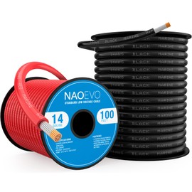 NAOEVO 14 Gauge Marine Wire, 14 AWG Tinned Copper PVC Marine Grade Wire, IP68 Waterproof/Corrosion-Resistant Electrical Cable for Boat RV, Automotive, Solar, Trolling Motor (100 ft Black + 100 ft Red)