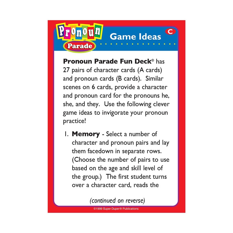 Pronoun Parade Fun Deck Cards - Super Duper Educational Learning