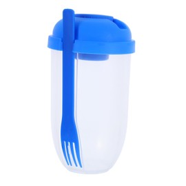 ABOOFAN Portable Salad Shaker Container with Integrated Fork Leak Resistant Dressing Cup for Fresh Fruits Vegetables Jar for Breakfast Lunch at School Office Outdoor Blue