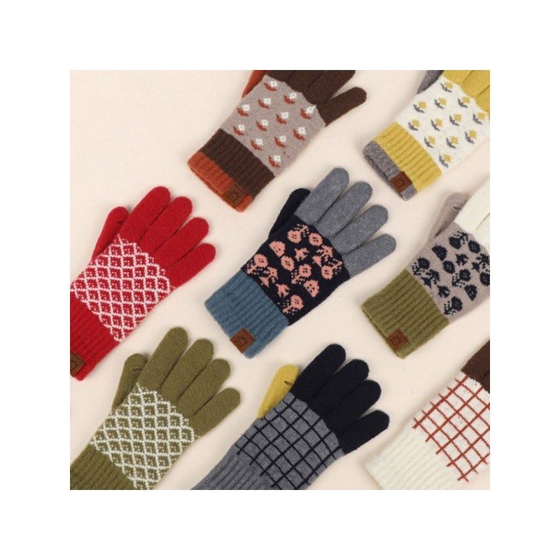 Lala 울 혼방 꽃무늬 기모 장갑(LALAGL003) Wool Blend Floral Fleece