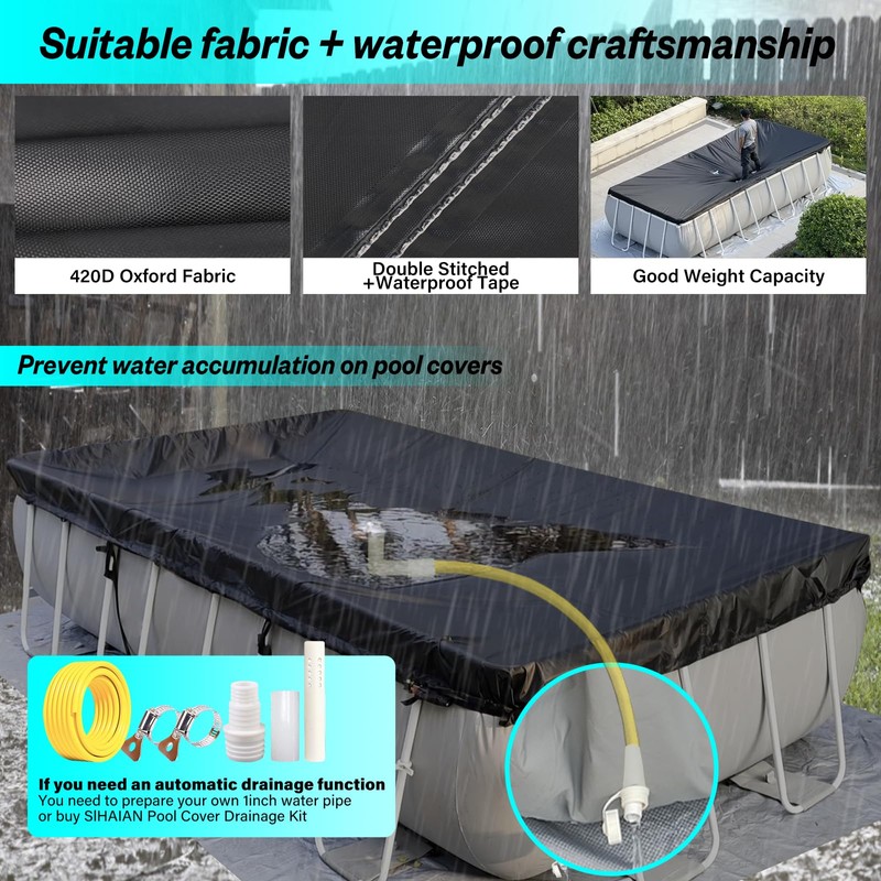 SIHAIAN 12x24Ft Rectangular Pool Cover with Side Storage for Oval