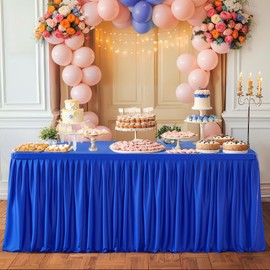 Royal Blue Polyester Table Clothes for 6 Foot Rectangle Tables, Wrinkle Free Fitted Table Cover with Pleated Ruffle Table Skirt for Party Baby Shower Wedding Birthday Event Display