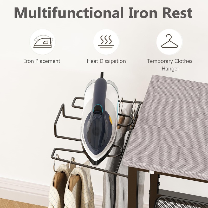 GILLAS Ironing Board with 2 Tier Storage Basket, Movable Ironing