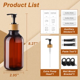 VITVITI Shampoo and Conditioner Dispenser, Body Wash Shower Soap Dispenser Wall Mounted 3 Chamber, Drill Free 17oz Plastic Shower Bottles for Bathroom, Brown 3 Sets