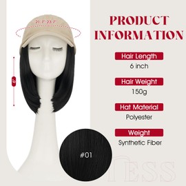 Beige Hat Wig for Women,6 Inch Synthetic Short Straight Hat Wig, Adjustable Baseball Cap with Hair Extensions Hat with Hair Attached for Daily Use #01