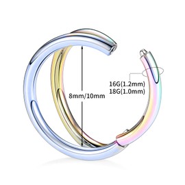 20G Double Open Stacked Conch Creolen Knorpelohrringe Daith Conch Helix Ohrring Hoop 316L Chirurgenstahl Septum Nasenringe 8mm Lappenohrringe Unisex Creolen Septum Rook Lippenpiercing Regenbogen