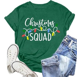 NEWKA Christmas Squad Shirt for Women Christmas Crew Tshirt Xmas Lights Tee Tops Green