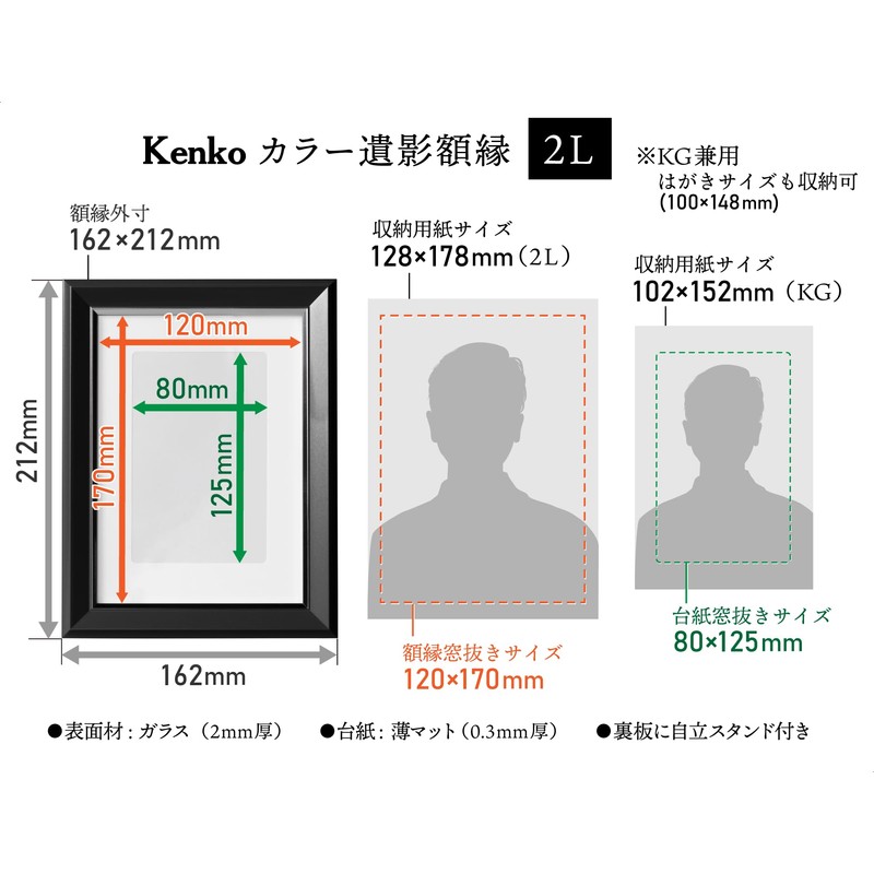 Kenko PS-JIR-2L-BK Color Picture Frame, 2L, Black with Stand, Resin