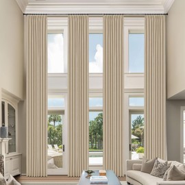 Macochico 52" Wx108 L Pinch Pleated Linen Curtains 100% Light Blocking Window Panels for Living Room Bedroom High Ceiling Nursery Sand Beige Thermal Curtains with Tieback 52" Wx108 L 1 Panel