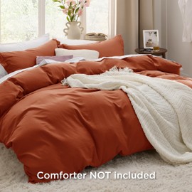 Bedsure Terracotta Duvet Cover Full Size - 3 Pieces Prewashed Extra Soft Cotton-Like Bedding Set, Includes 1 Duvet Cover 80x90 Inches with Zipper Closure & 2 Pillow Shams, Comforter Not Included