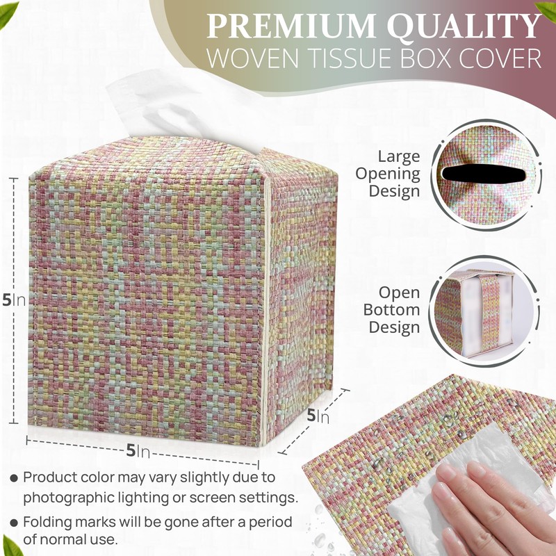 Tissue Box Cover, PU Leather Tissue Box Holder with Bottom