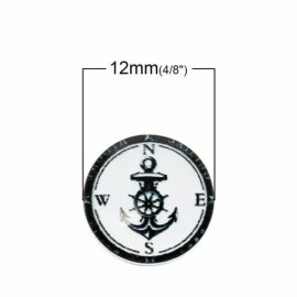 Unbranded 10 pcs Circle Compass Anchor Nautical Navigation Glass Round Seals Tiles 12mm