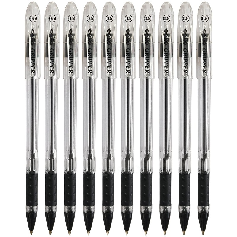 BLACK Ballpoint Pens, Gripper, BLACK, 0.5mm Fine Point, Pack of