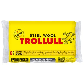 TROLLULL Steel Wool | Wire Wool extra-fine 0000 polishes waxed wood, copper, brass, and matt surfaces, cleans glass, 8 pads 200g