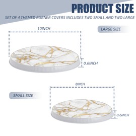 Gas Stove Burner Covers,Set of 4,White Covers for Electric Stovetop Kitchen,8 Inches and 10 Inches,White And Golden Marble