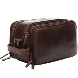 SID & VAIN Louis Men's Toiletry Bag Made of Premium Leather, Wash Bag for Men and Women, Toiletry Bag, Handmade, Brown cognac, Toiletry bag