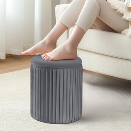 WENRENER Ottoman with Storage, Velvet Round Storage Ottoman Set of 2, Multifunctional Upholstered Vanity Stool, Modern Cute Ottoman Foot Rest for Living Room Bedroom, Coffee Table, Grey
