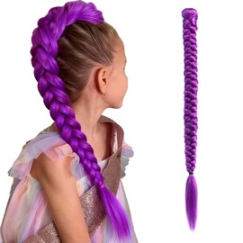 Long Purple Braid Cosplay Hair Extensions Synthetic Fiber Box Braiding Hair 26 INCH Easy Clip in Ponytail for Cosplay Halloween Costume (purple, 26Inch)