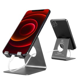 Toiyason Soporte para teléfono celular, soporte para teléfono celular, cuna, muelle, compatible con todos los teléfonos de 4 a 8 pulgadas, accesorios de viaje de oficina, cocina, T1, gris