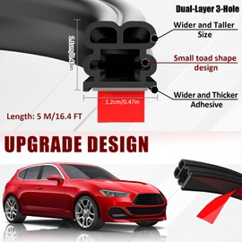 Upgraded Car Door Seal Strip,Thickened Rubber Car Weather Stripping,Soundproof & Waterproof Auto Weather Stripping for Hoods,Trunks,Windows,Self Adhesive Auto Door Seal for Most Vehicles (16.4Ft)