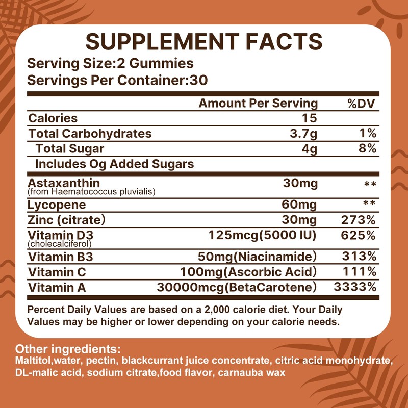 Tanning Gummies Sunless Tanning Supplement for Women and Men, 60