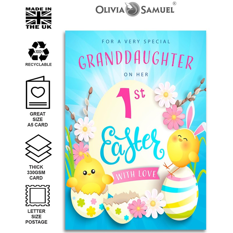 Granddaughter 1st Easter Card - Cute Chicks Design, A5 Size