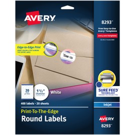 AVERY Avery Matte White Round Labels, Sure Feed Technology, Permanent Adhesive, 1-1/2", 400 Labels (8293)