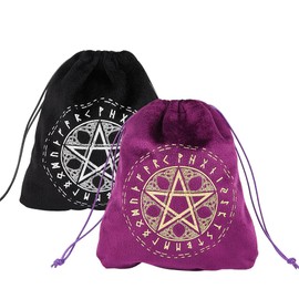 SUPERFINDINGS Velvet Storage Bags 5.91 x 6.3 cm Rectangular Tarot Runes Velvet Bag with Pentagram Pattern Drawstring Velvet Bag for Enthusiasts Hand Gifts