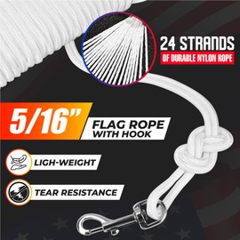 [Upgraded] 5/16” 100Ft Flagpole Rope Kit with 4 Pcs 3.3” Swivel Snap Hook - High Weight Bearing Anti-Tearing Utility Rope with Durable ZinC Alloy Swivel Hooks - Flag Pole Accessories Replacement Kit