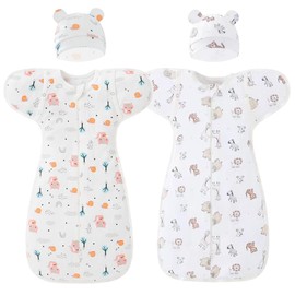 AGrape 2 Pack Baby Swaddle,Nursery Swaddles,Baby Sleep Sack,Organic Cotton Sleeping Bag for Baby,Soft Nueborn Swaddle, Newborn Sleep Sack,Anti-Startle swaddling,2 Way Zip (White, Newborn（2.2~3.8Kg）