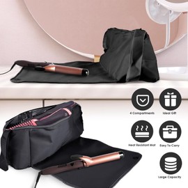 Zorpupoa 2-in-1 Hair Tools Travel Bag with Heat Resistant Mat, Curling Iron Travel Case, Hair Tool Organizer Bag, Hot Tools Organizer Bag for Curling Iron, Flat Iron, Straighteners (Black)
