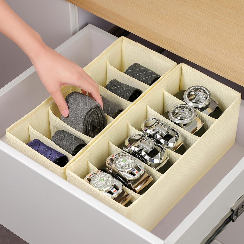 Coorganisers 3 Packs Fabric Belt Organizer, 6 Grids Belt Organizer