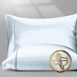 Texas Linen Co. 100% Egyptian Cotton Pillow Cases King Size Set of 2 - Luxury 1500 Thread Count Sateen Light Blue Pillow Covers, Soft & Breathable Extra Long Staple Pillowcases, Fits King Size Pillows